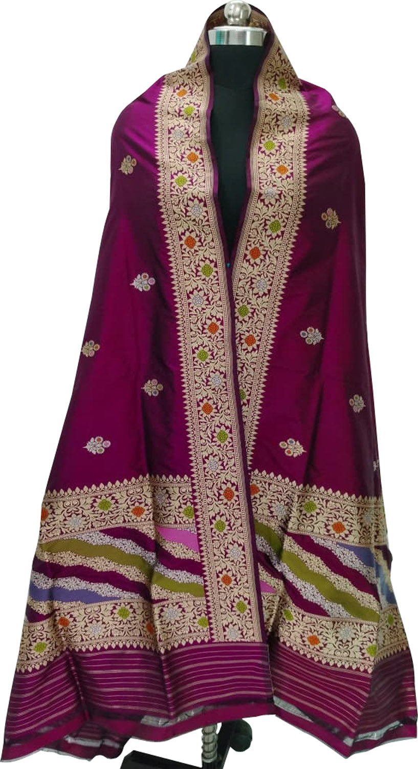 Pink Banarasi Handloom Katan Silk Dupatta