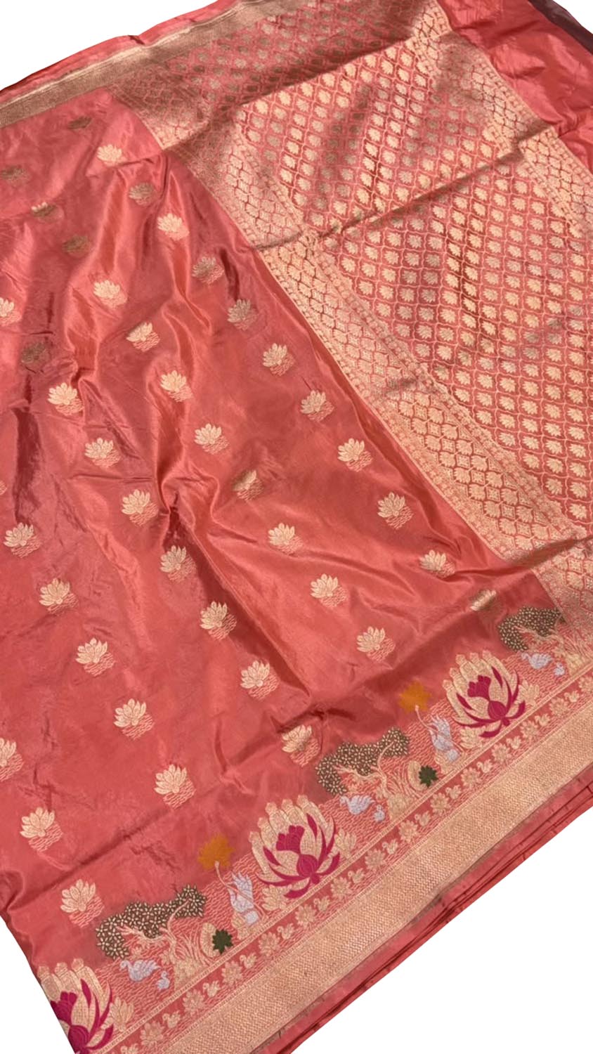 Pink Banarasi Handloom Pure Katan Silk Saree