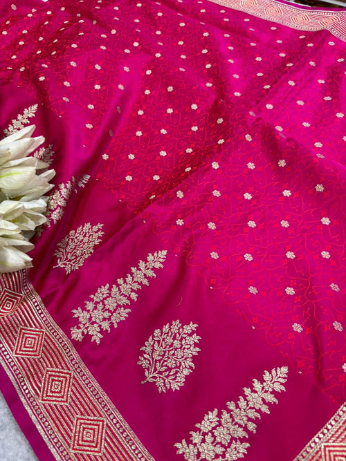 Pink Banarasi Mashru Silk Flower Design Saree IS1B1ND226061801