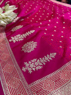 Pink Banarasi Mashru Silk Saree — Zari Floral Weave, Wedding & Festive