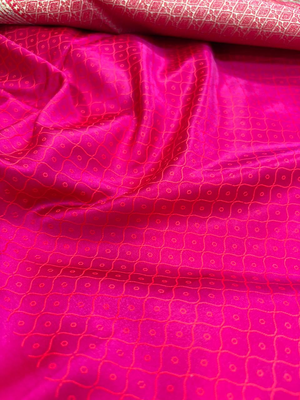 Pink Banarasi Mashru Silk Saree — Zari Floral Weave, Wedding & Festive