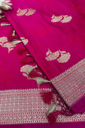 Pink Banarasi Mashru Silk Saree—Zari Floral Motifs, Wedding & Festive