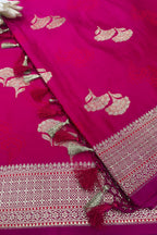 Pink Banarasi Mashru Silk Saree—Zari Floral Motifs, Wedding & Festive