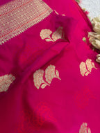 Pink Banarasi Mashru Silk Saree—Zari Floral Motifs, Wedding & Festive