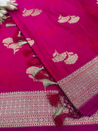 Pink Banarasi Mashru Silk Saree—Zari Floral Motifs, Wedding & Festive
