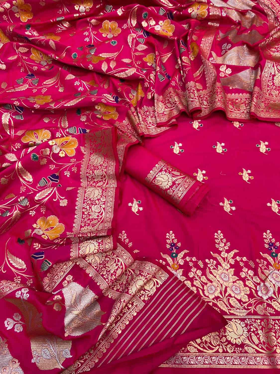 Pink Banarasi Meenakari Katan Silk Suit — Zari Buti Weave, Bridal