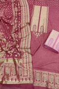 Pink Banarasi Semi Cotton Three Piece Unstitched Suit Set