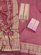 Pink Banarasi Semi Cotton Three Piece Unstitched Suit Set