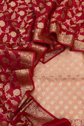 Pink Banarasi Silk Three Piece Unstitched Suit Set