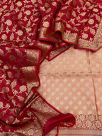 Pink Banarasi Silk Three Piece Unstitched Suit Set
