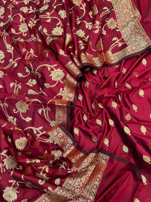 Pink Banarasi Silk Three Piece Unstitched Suit Set