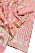 Pink Banarasi Silk Three Piece Unstitched Suit Festive Ethnic Wear