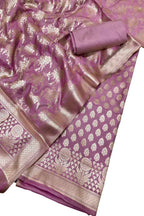 Pink Banarasi Silk Suit Set Unstitched Three Piece Wedding Wear