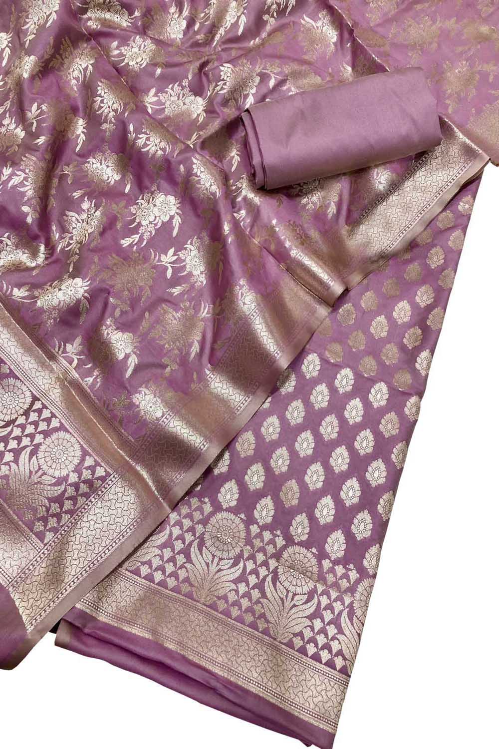 Pink Banarasi Silk Suit Set Unstitched Three Piece Wedding Wear