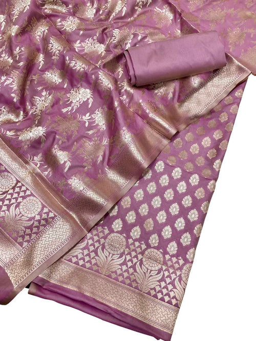 Pink Banarasi Silk Suit Set Unstitched Three Piece Wedding Wear