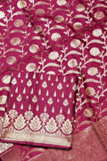 Pink Banarasi Silk Three Piece Unstitched Suit Set