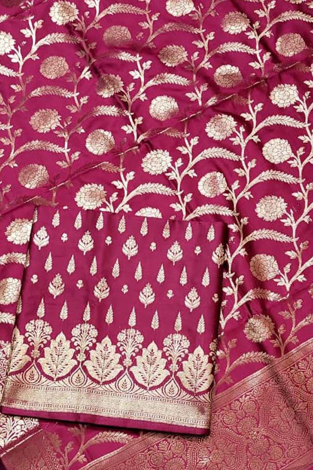 Pink Banarasi Silk Three Piece Unstitched Suit Set
