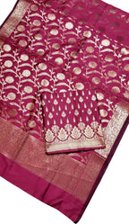 Pink Banarasi Silk Three Piece Unstitched Suit Set