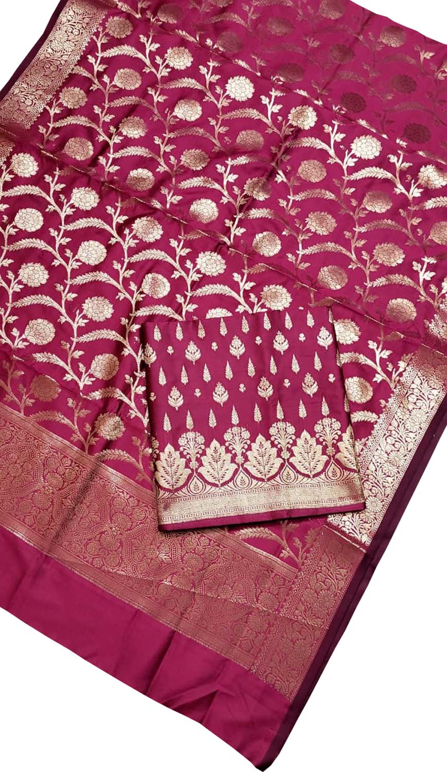Pink Banarasi Silk Three Piece Unstitched Suit Set