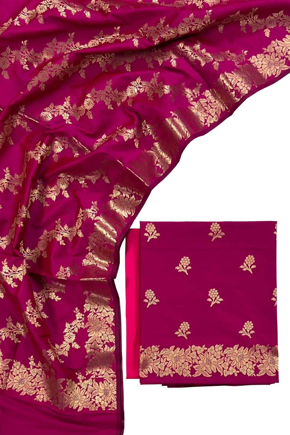 Pink Banarasi Silk Three Piece Unstitched Suit Set