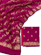 Pink Banarasi Silk Three Piece Unstitched Suit Set