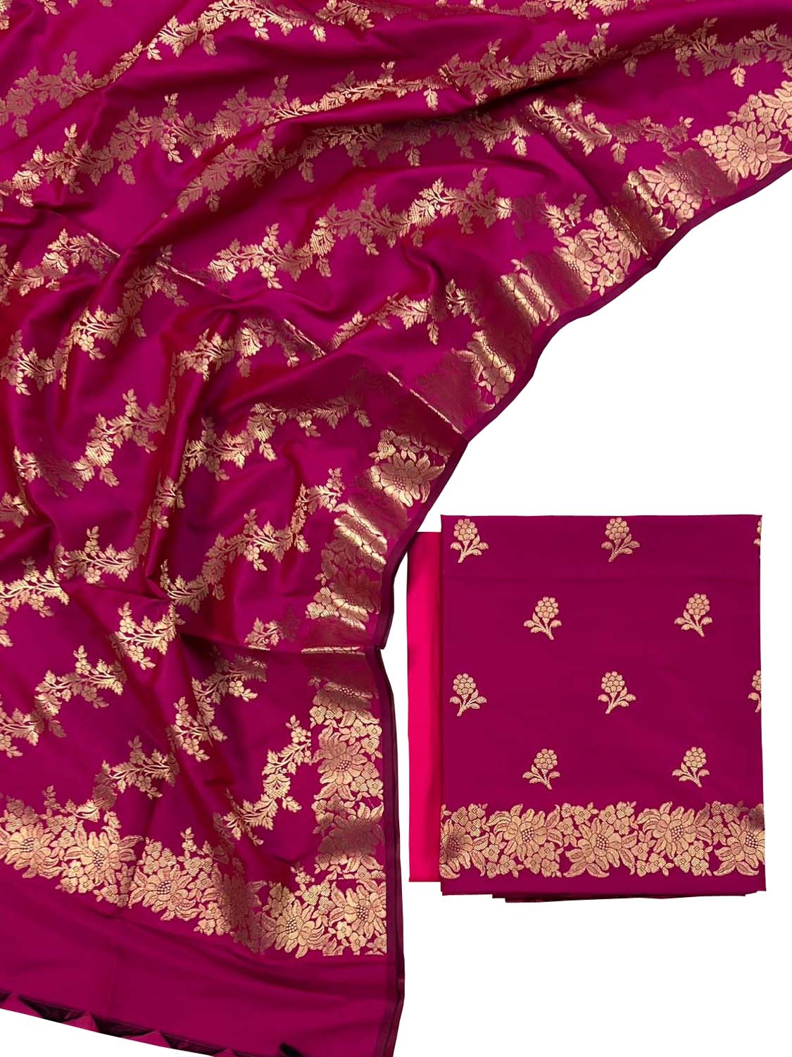 Pink Banarasi Silk Three Piece Unstitched Suit Set