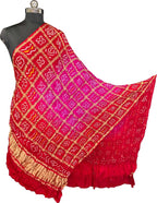 Pink Bandhani Gajji Silk Checks Design Dupatta