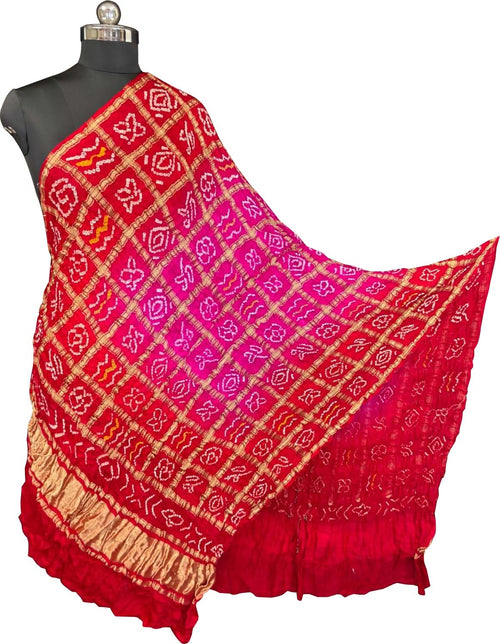 Pink Bandhani Gajji Silk Checks Design Dupatta