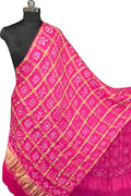 Pink Bandhani Gajji Silk Checks Design Dupatta