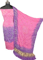 Pink Bandhani Modak Silk Three Piece Unstitched Suit Set