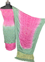 Pink Bandhani Modak Silk Three Piece Unstitched Suit Set