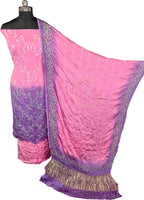 Pink Bandhani Modak Silk Three Piece Unstitched Suit Set