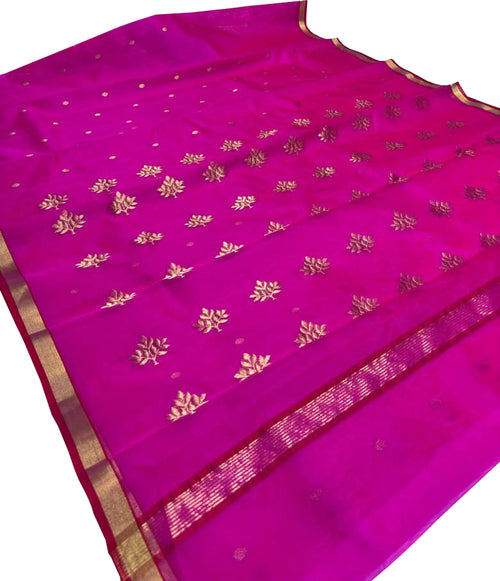 Pink Chanderi Katan Silk Saree Handloom Weave Festive