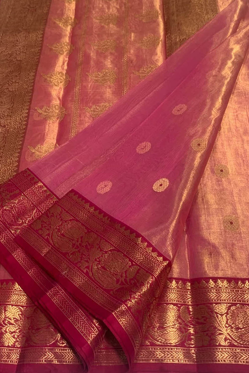 Pink Chanderi Handloom Pure Katan Silk Saree