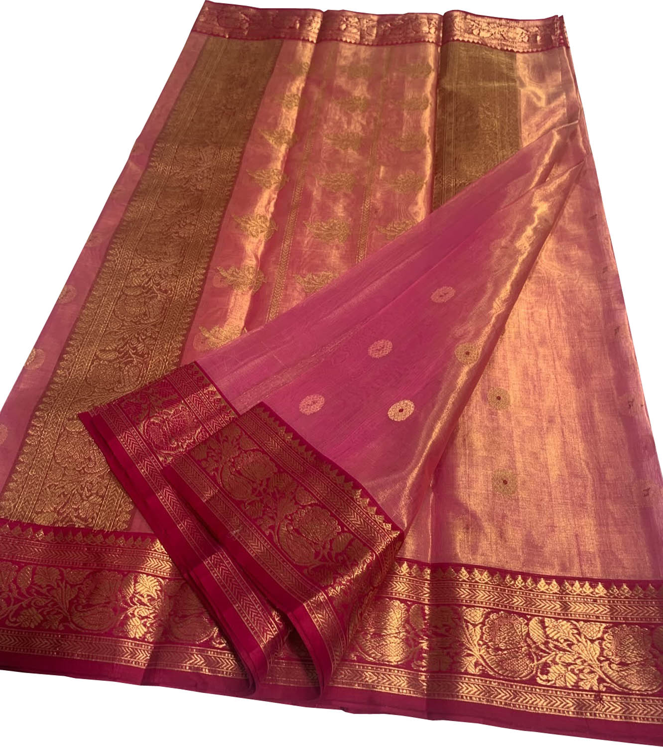 Pink Chanderi Handloom Pure Katan Silk Saree