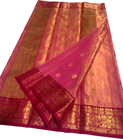 Pink Chanderi Handloom Pure Katan Silk Saree