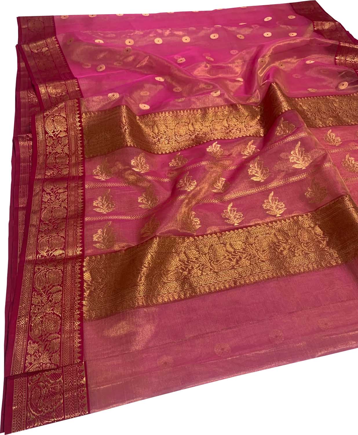 Pink Chanderi Handloom Pure Katan Silk Saree