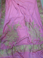 Pink Kashmiri Aari Crepe Saree—Chain Stitch Embroidery, Festive & Wedding
