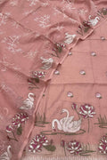Pink Parsi Gara Cotton Suit — Embroidered Swan Design, Festive