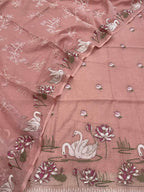 Pink Parsi Gara Cotton Suit — Embroidered Swan Design, Festive