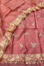 Pink Parsi Gara Raw Silk Suit — Embroidered Floral Motif, Bridal