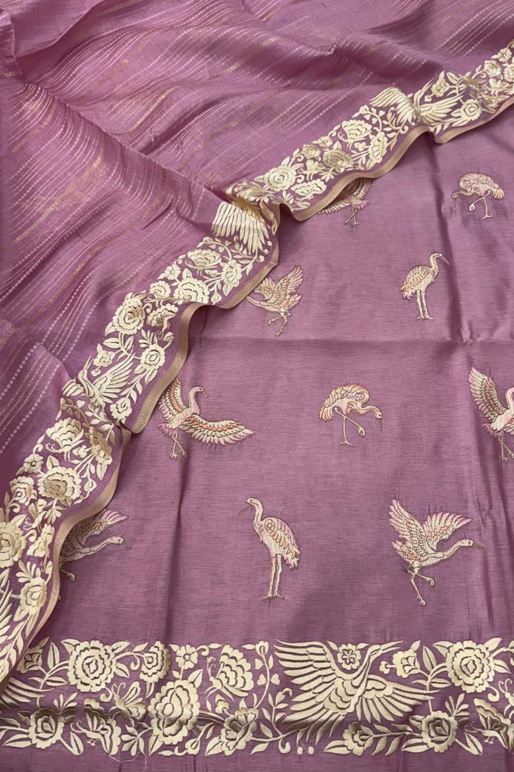 Pink Parsi Gara Raw Silk Suit — Embroidered Heritage Motif, Wedding
