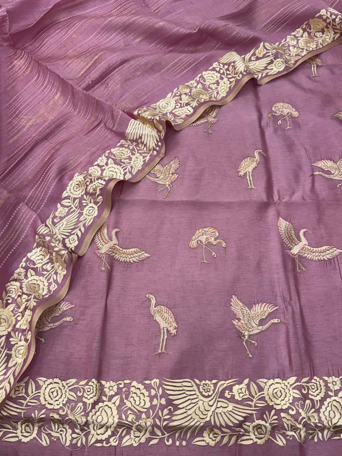 Pink Parsi Gara Raw Silk Suit — Embroidered Heritage Motif, Wedding