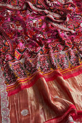 Pink Digital Print Patola Gajji Silk Saree Lagda Border Hand Gotta Patti