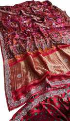Pink Digital Print Patola Gajji Silk Saree Lagda Border Hand Gotta Patti