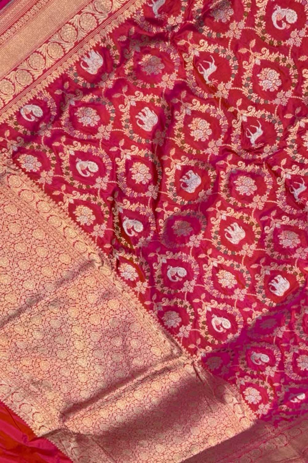 Pink Handloom Banarasi Katan Silk Meenakari Figure Work Saree