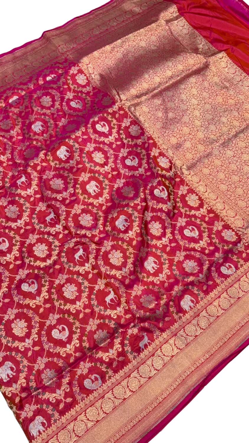 Pink Handloom Banarasi Katan Silk Meenakari Figure Work Saree