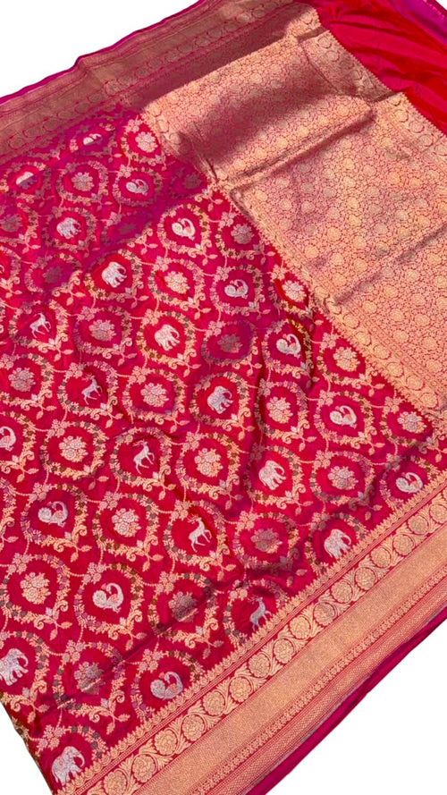 Pink Banarasi Katan Silk Saree Meenakari Figure Work Festive