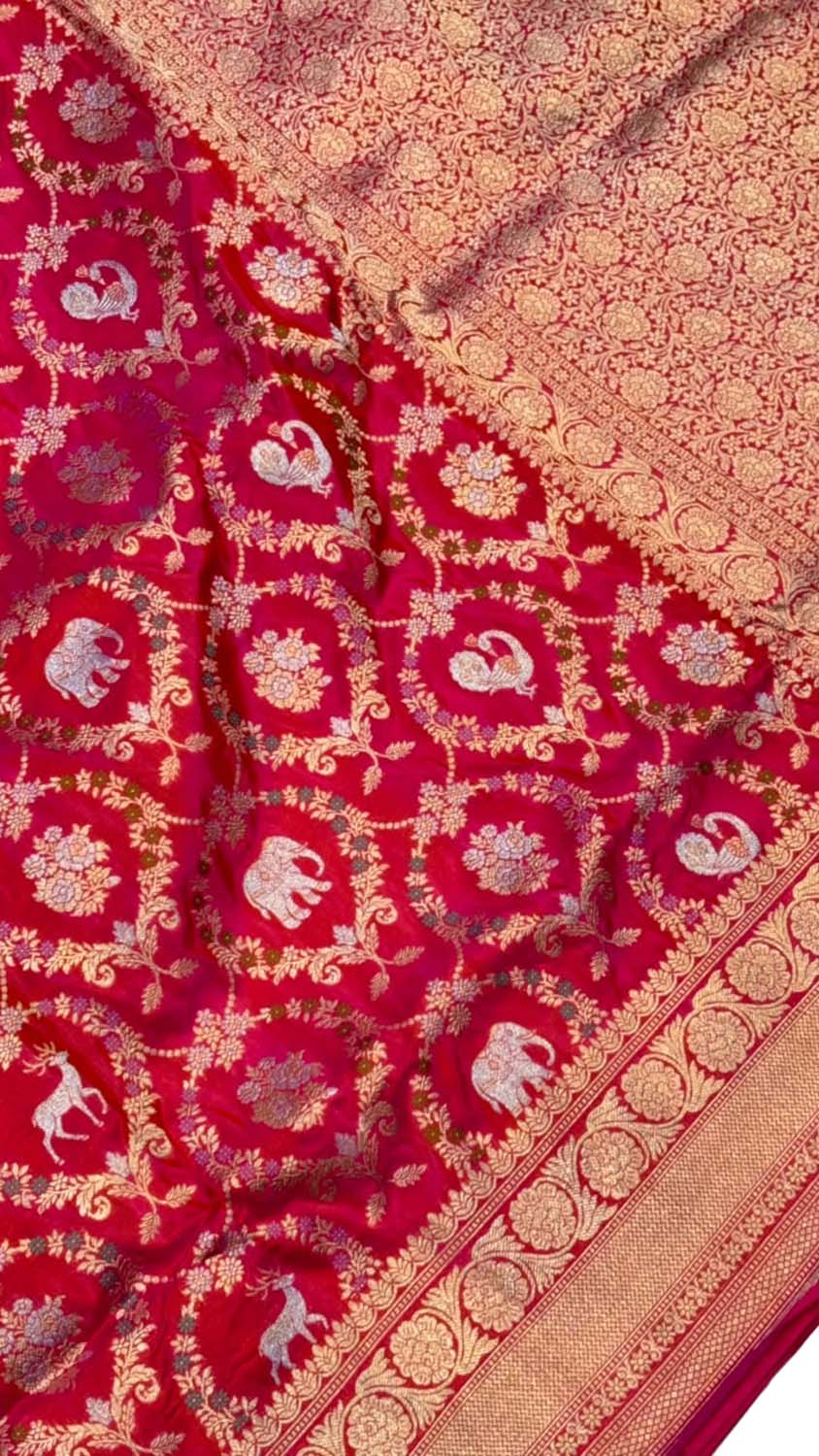 Pink Handloom Banarasi Katan Silk Meenakari Figure Work Saree