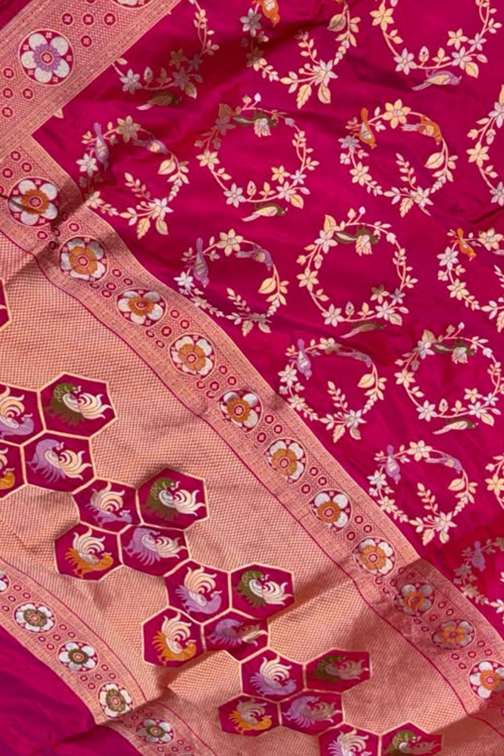 Pink Handloom Banarasi Katan Silk Meenakari Figure Work Saree